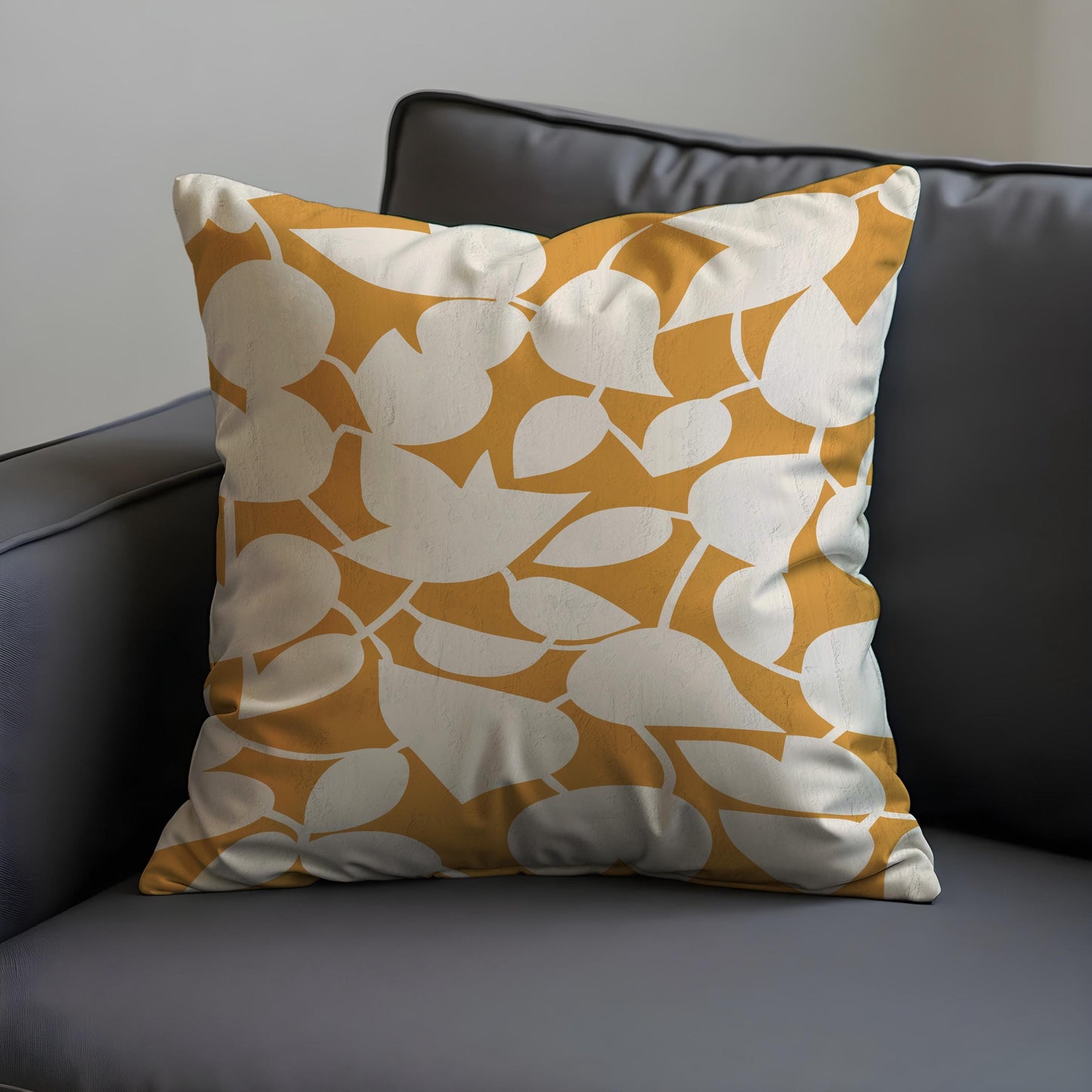 Retro Mustard Leaf Cushion Cover, Mid-Century Modern Abstract Pillowcase