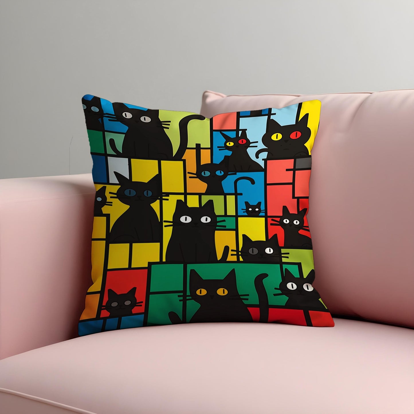 Colorful Black Cat Cushion Cover, Modern Art Throw Pillow Case