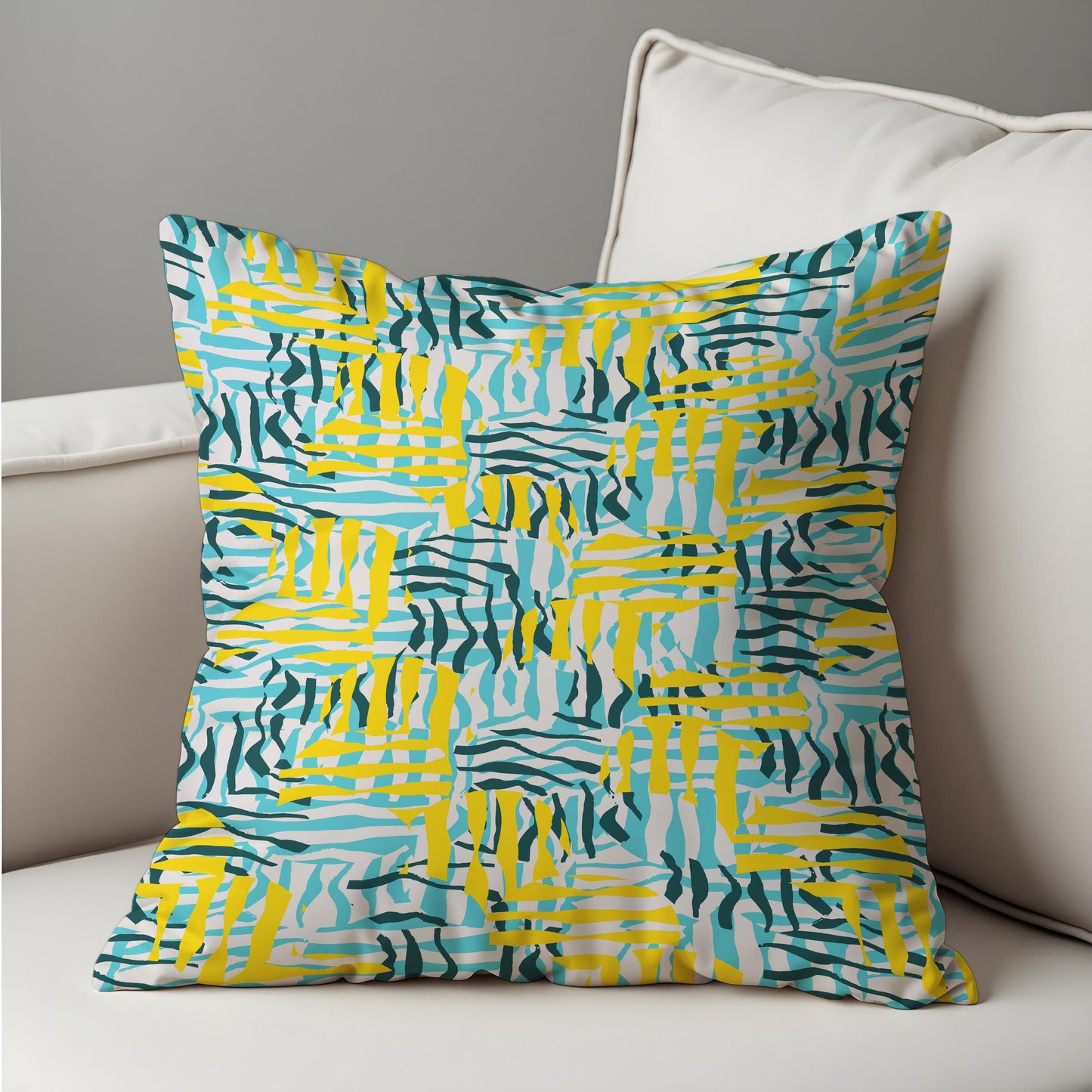 Abstract Yellow & Teal Cushion Cover, Brushstroke Throw Pillow Cover