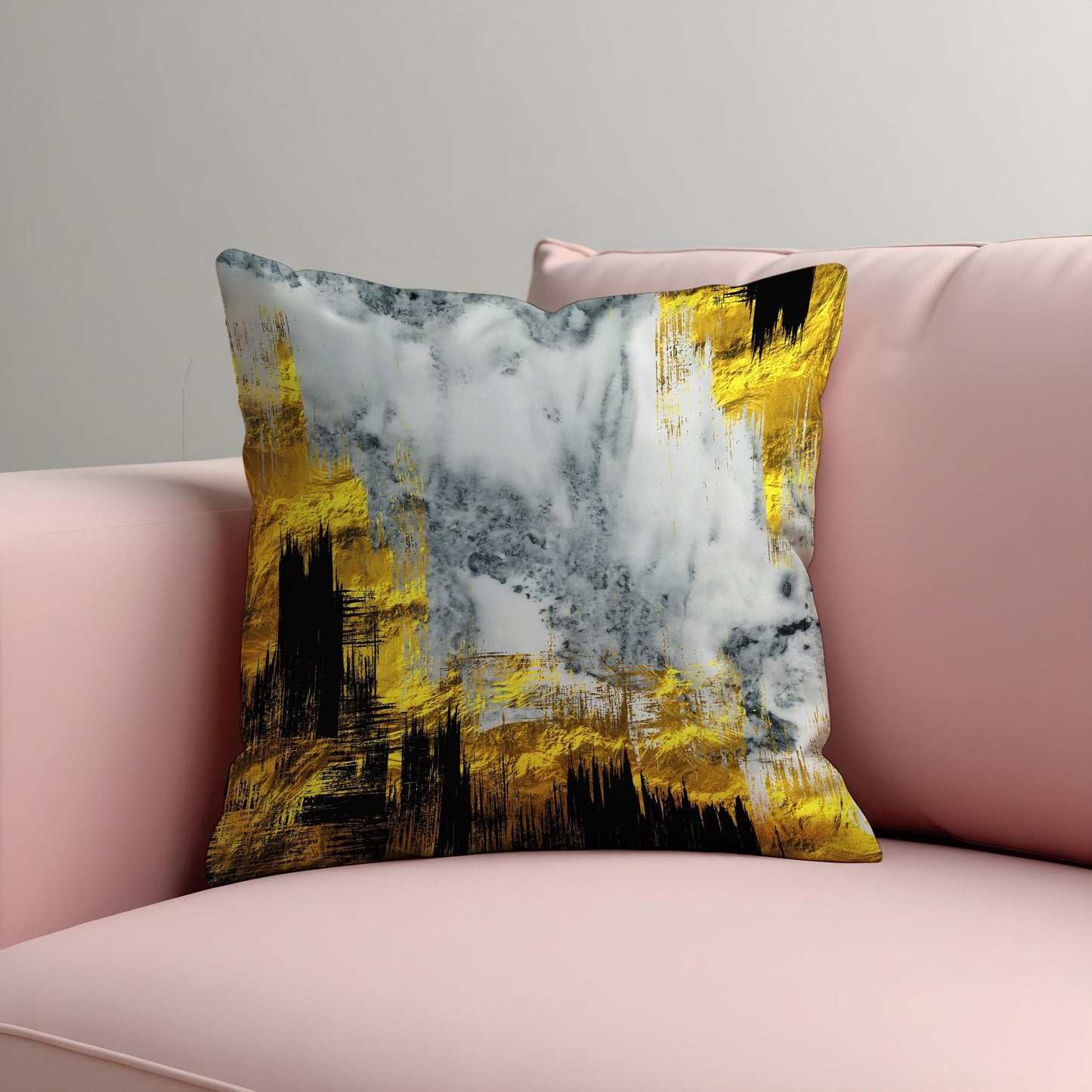 Abstract Cushion Cover, Mustard & Marble Brushstrokes Pillow Case