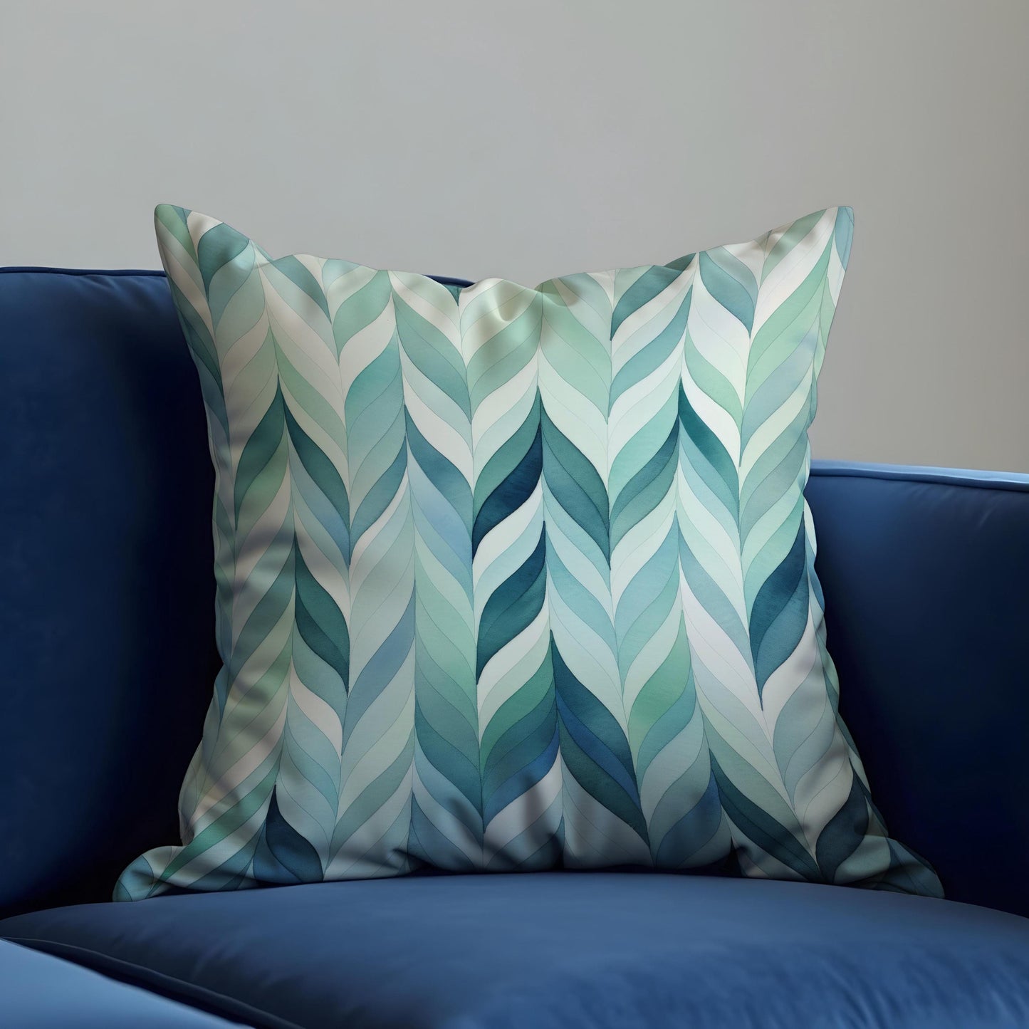 Aqua Leaf Cushion Cover, Watercolor Foliage Pattern Pillow Case