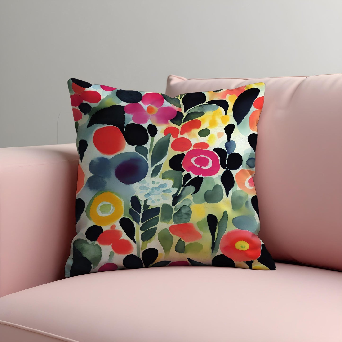 Watercolor Floral Cushion Cover, Colorful Botanical Throw Pillow Case