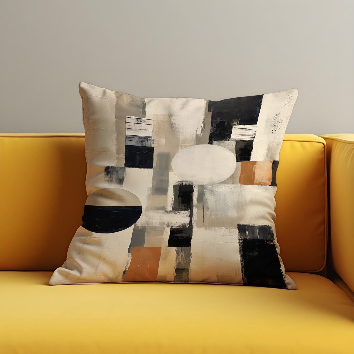 Modern Abstract Geometric Cushion Cover, Black & Terracotta Blocks Pillow Case