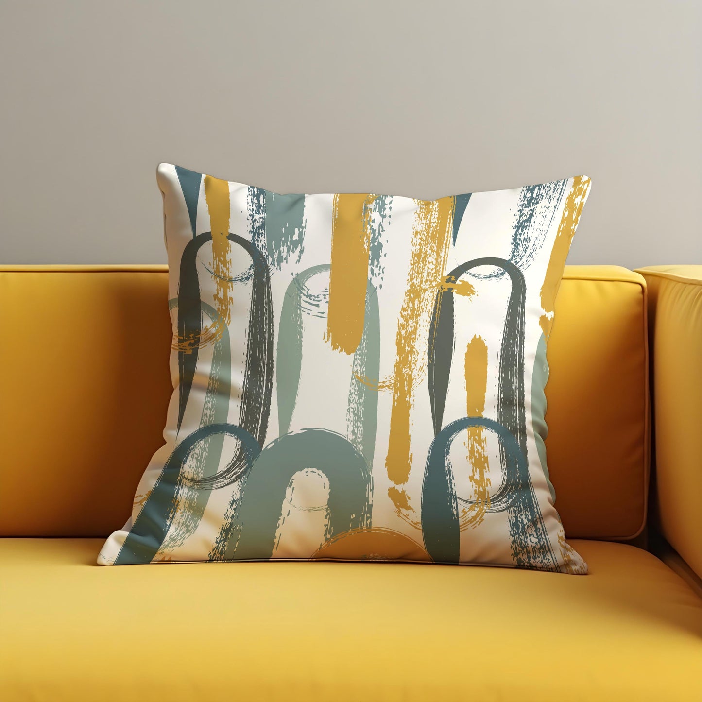 Modern Brushstroke Cushion Cover, Mustard & Teal Abstract Pillow Cover