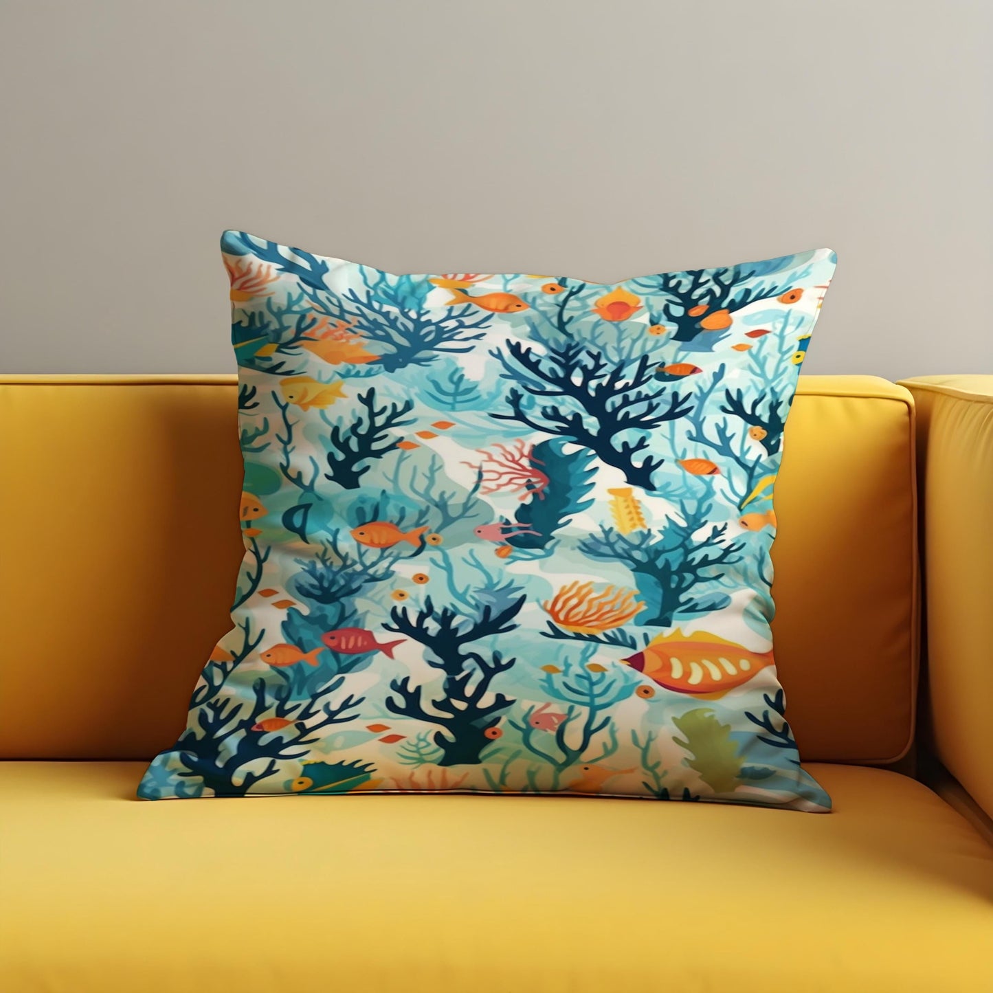 Underwater Coral Reef Cushion Cover, Fish and Sea Life Pillow Case