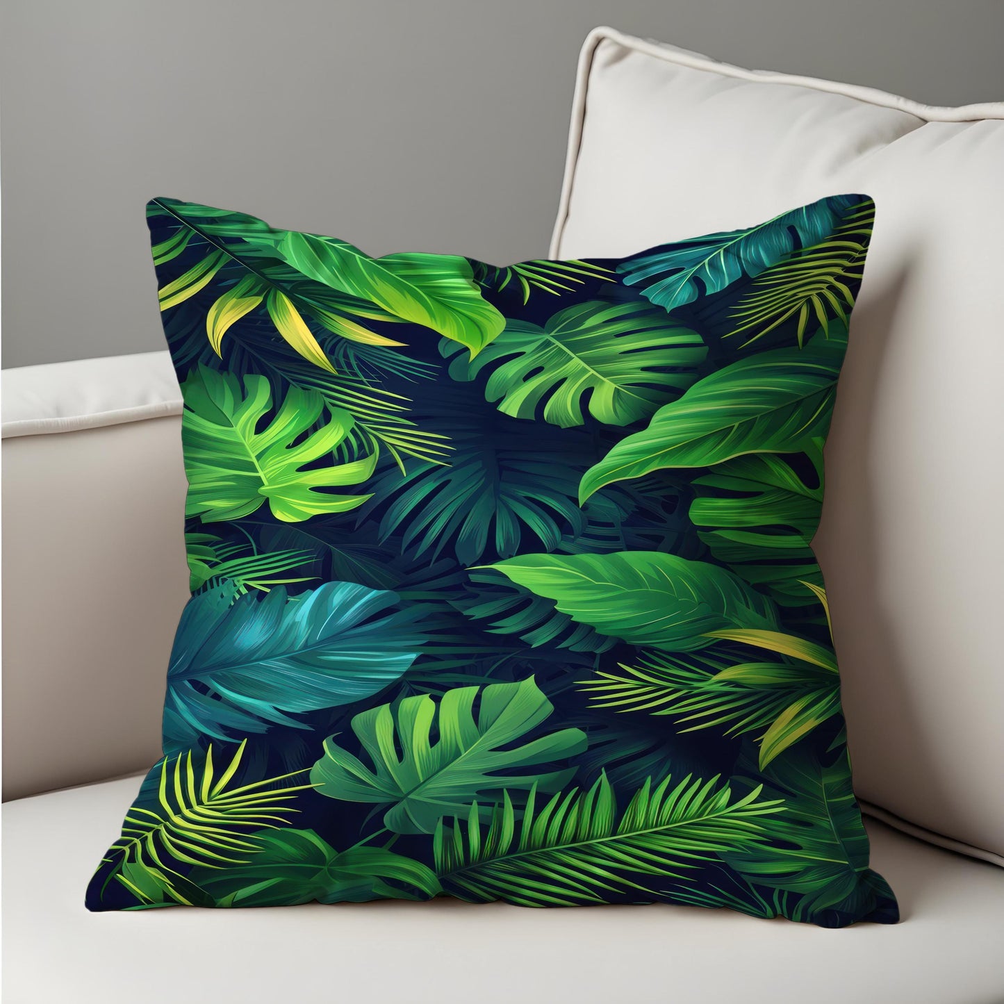 Tropical Palm Leaf Cushion Cover, Green Monstera & Jungle Leaves Pillow Case