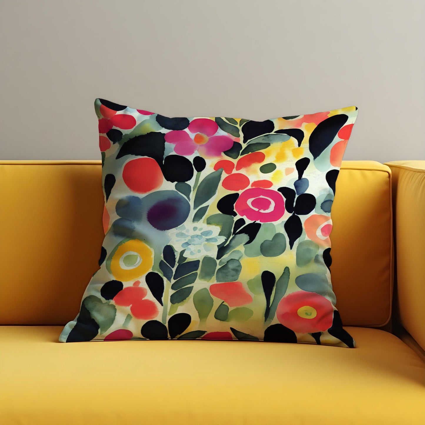 Watercolor Floral Cushion Cover, Colorful Botanical Throw Pillow Case
