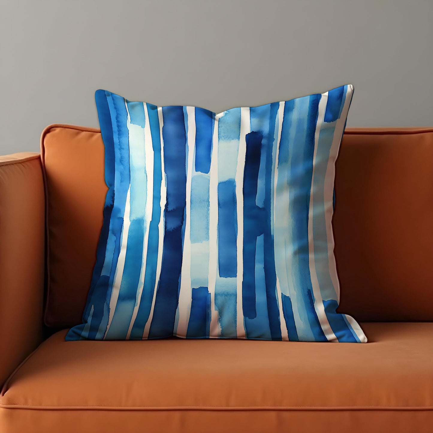 Blue Watercolor Stripe Cushion Cover, Abstract Modern Throw Pillow Cover
