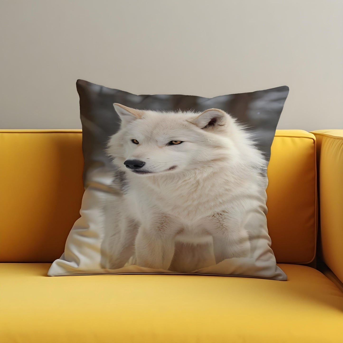 White Wolf Cushion Cover, Arctic Wolf Throw Pillow Cover