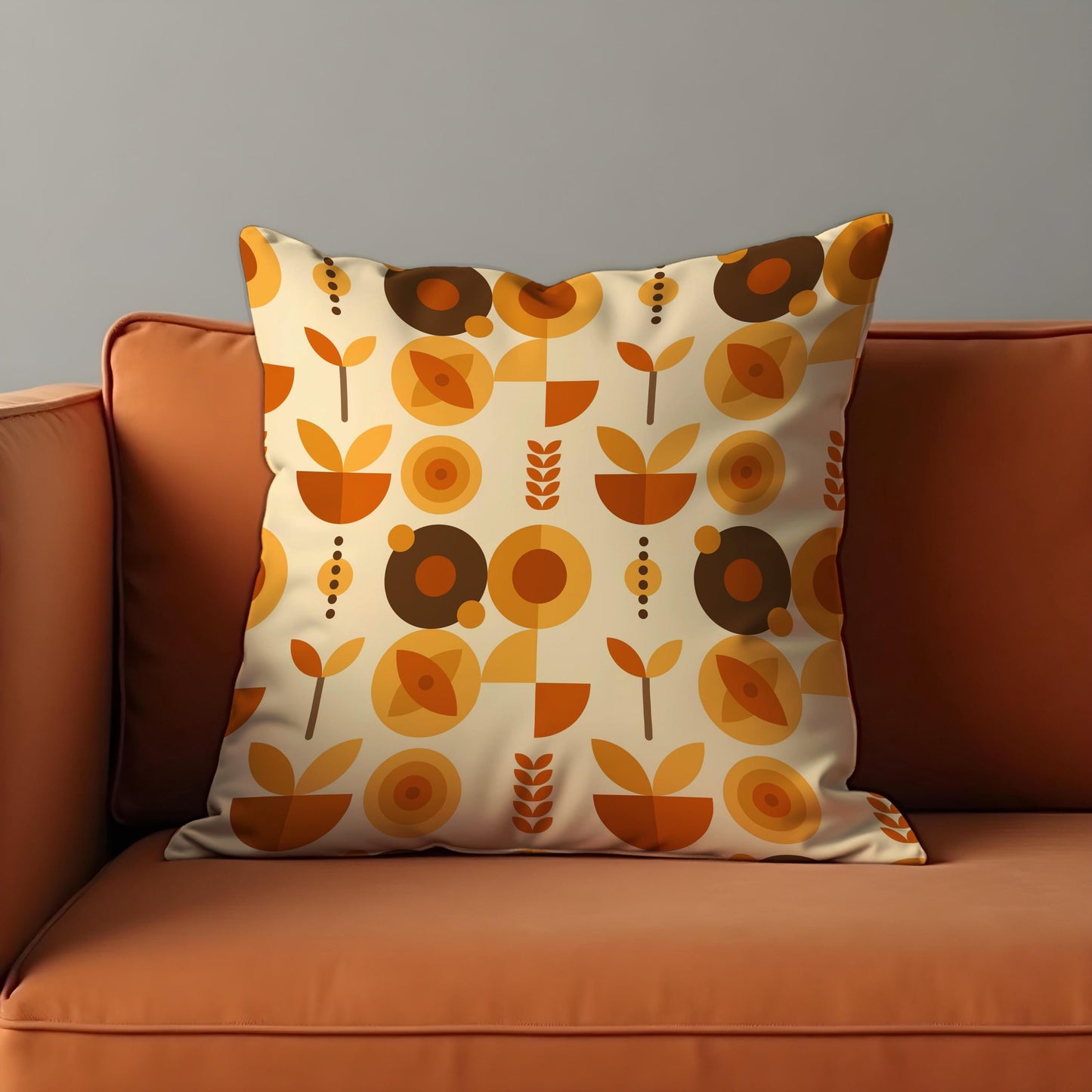 Mid Century Modern Floral Cushion Cover, Retro Throw Pillow Cover