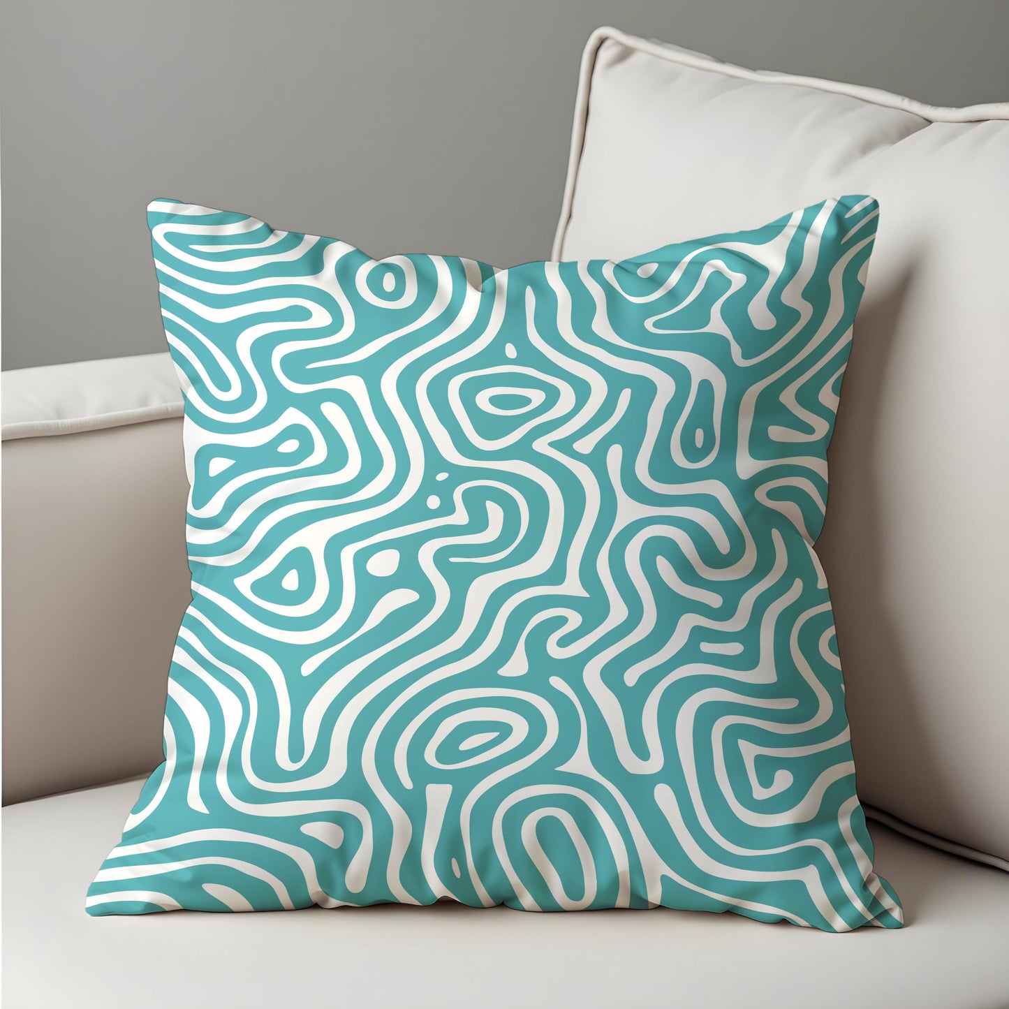 Abstract Swirl Cushion Cover, Teal Fluid Line Pattern Pillow Case