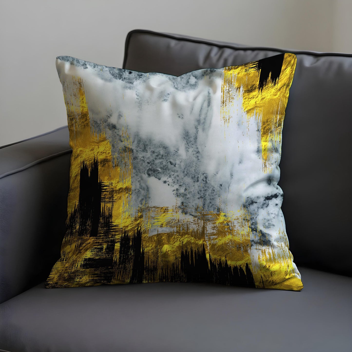 Abstract Cushion Cover, Mustard & Marble Brushstrokes Pillow Case