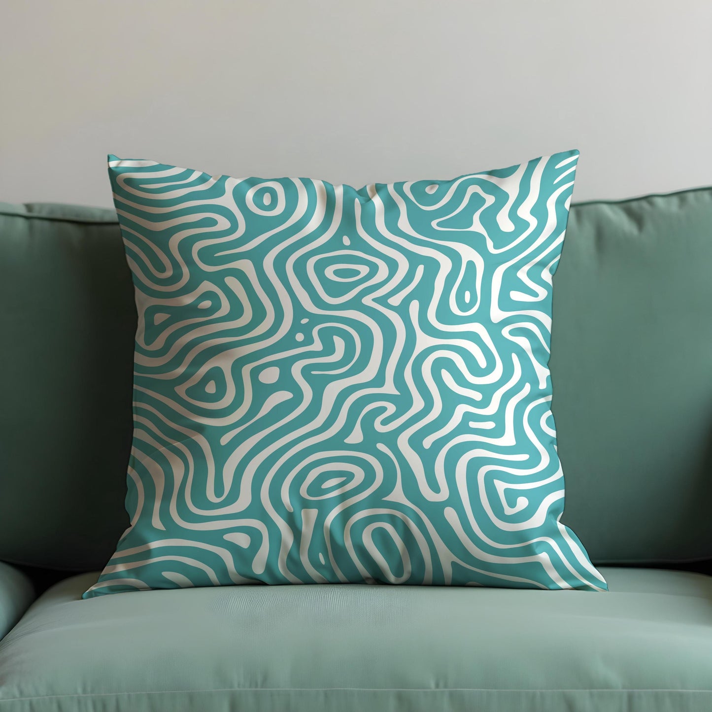 Abstract Swirl Cushion Cover, Teal Fluid Line Pattern Pillow Case
