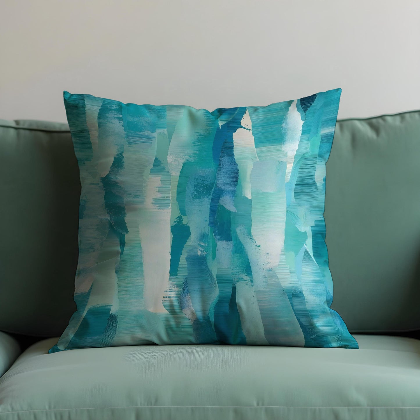 Teal Abstract Brushstroke Cushion Cover, Aqua Blue Modern Pillow Cover