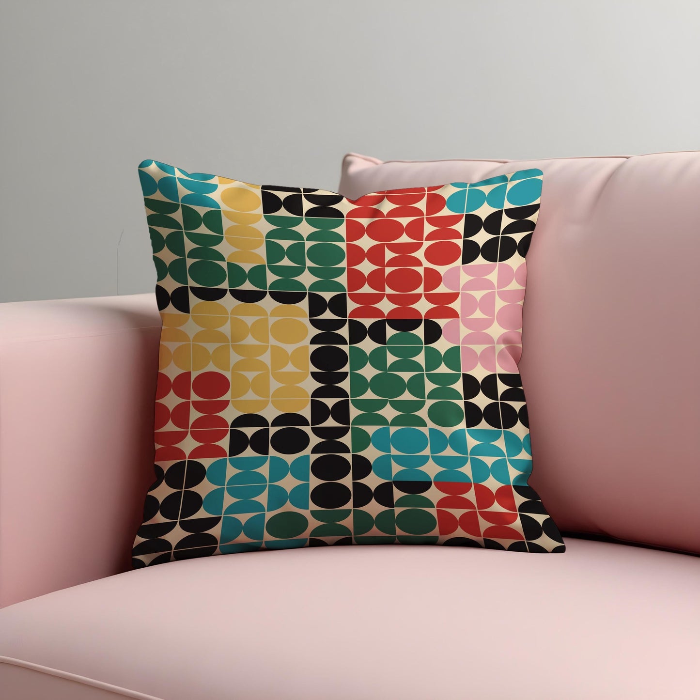 Retro Geometric Cushion Cover, Color Block Modern Mid Century Pillow Cover