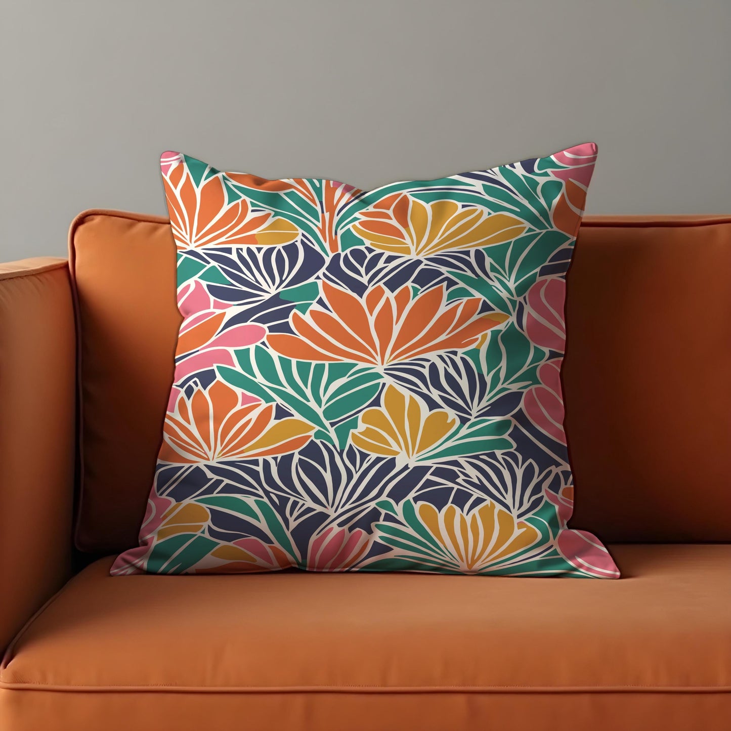Vibrant Tropical Cushion Cover, Colorful Leaf & Petal Print Pillowcase