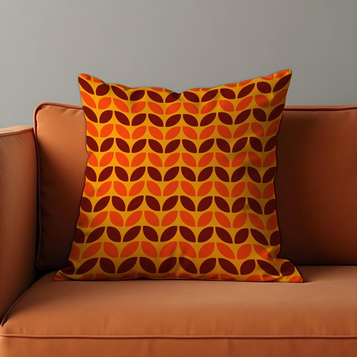 Retro Leaf Pattern Cushion Cover, Mid-Century Modern Pillow Case