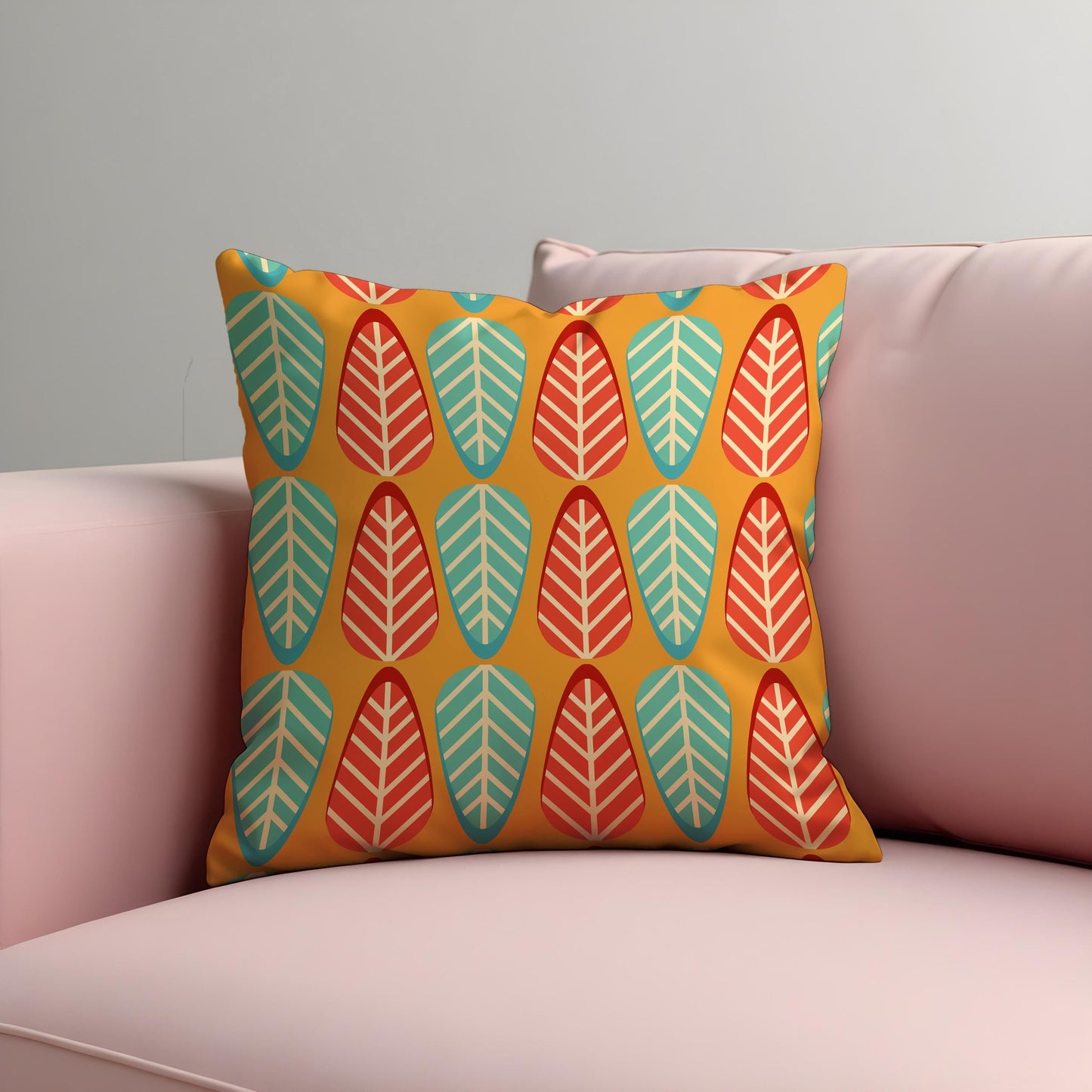 Mid Century Modern Cushion Cover, Colorful Leaf Retro Pillowcase