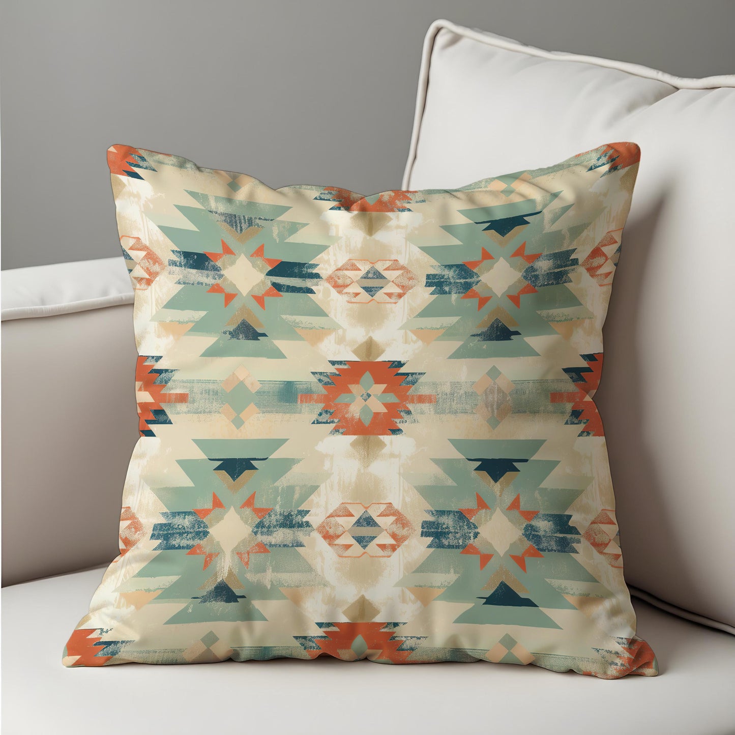 Southwestern Aztec Cushion Cover, Teal & Rust Tribal Pillow Case