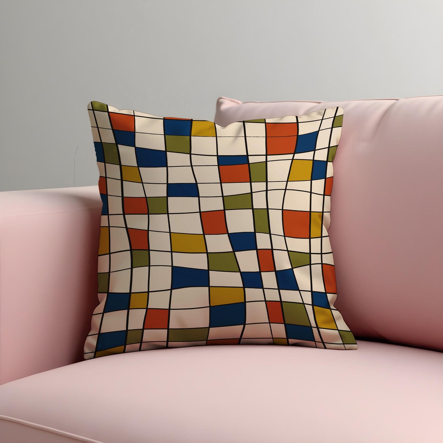 Retro Geometric Grid Cushion Cover, Mid Century Modern Throw Pillow Cover