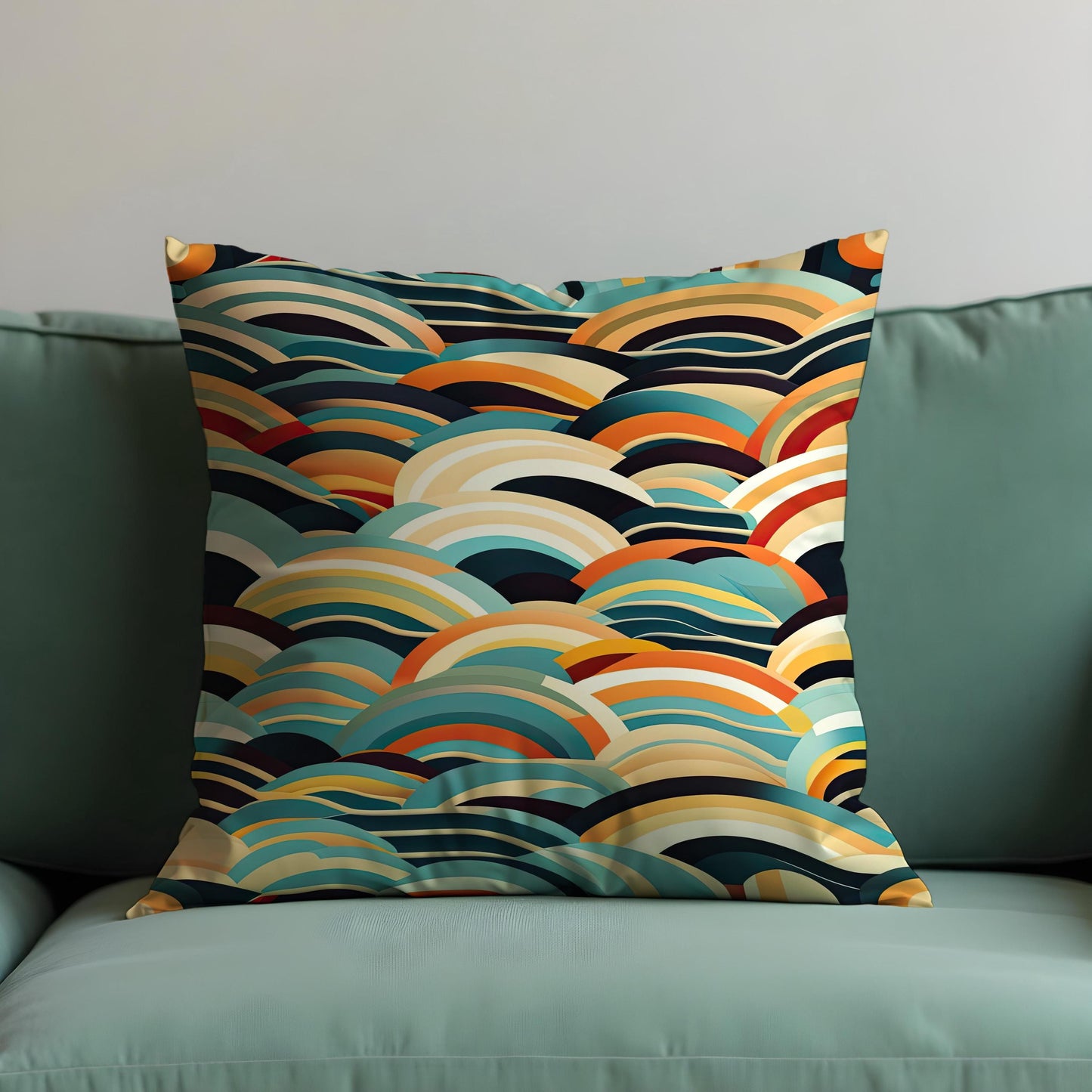 Retro Rainbow Wave Cushion Cover, Mid Century Modern Arches Pillow Case
