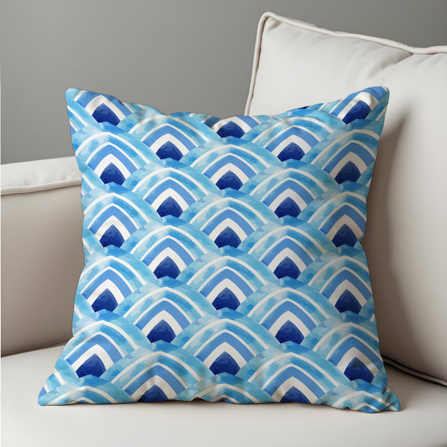 Blue Watercolor Wave Cushion Cover, Coastal Ocean Pillow Cover