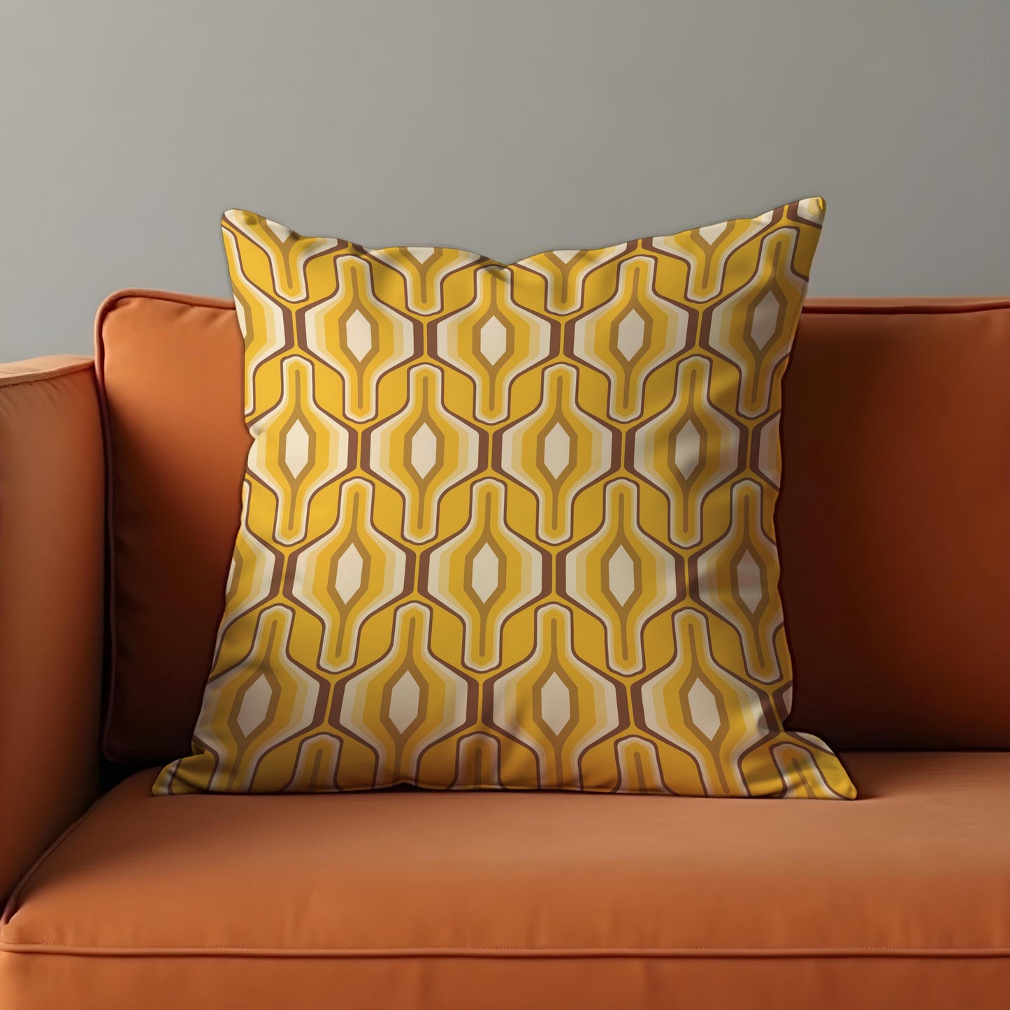 Retro Cushion Cover, 70s Mid Century Modern Hexagon Pillow Case