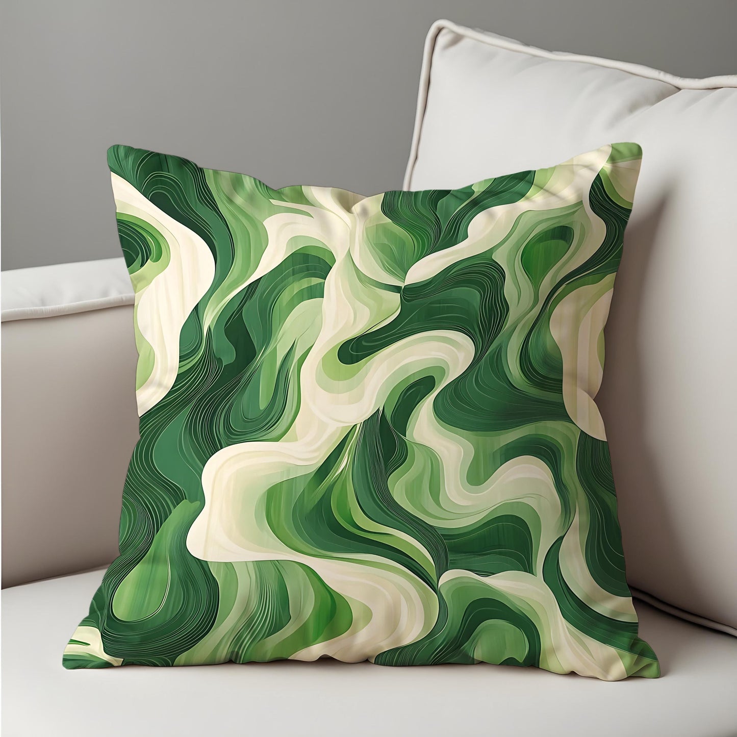 Green Marble Swirl Cushion Cover, Modern Abstract Throw Pillow Cover