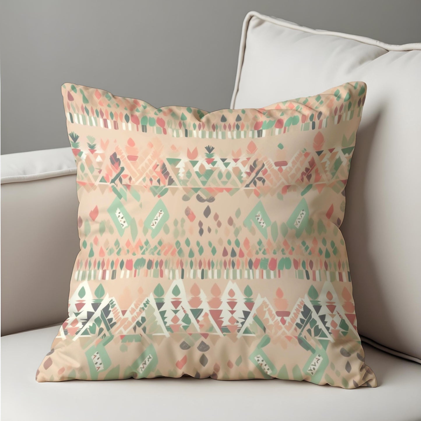 Pastel Southwestern Cushion Cover, Soft Tribal Geometric Pattern Pillow Case