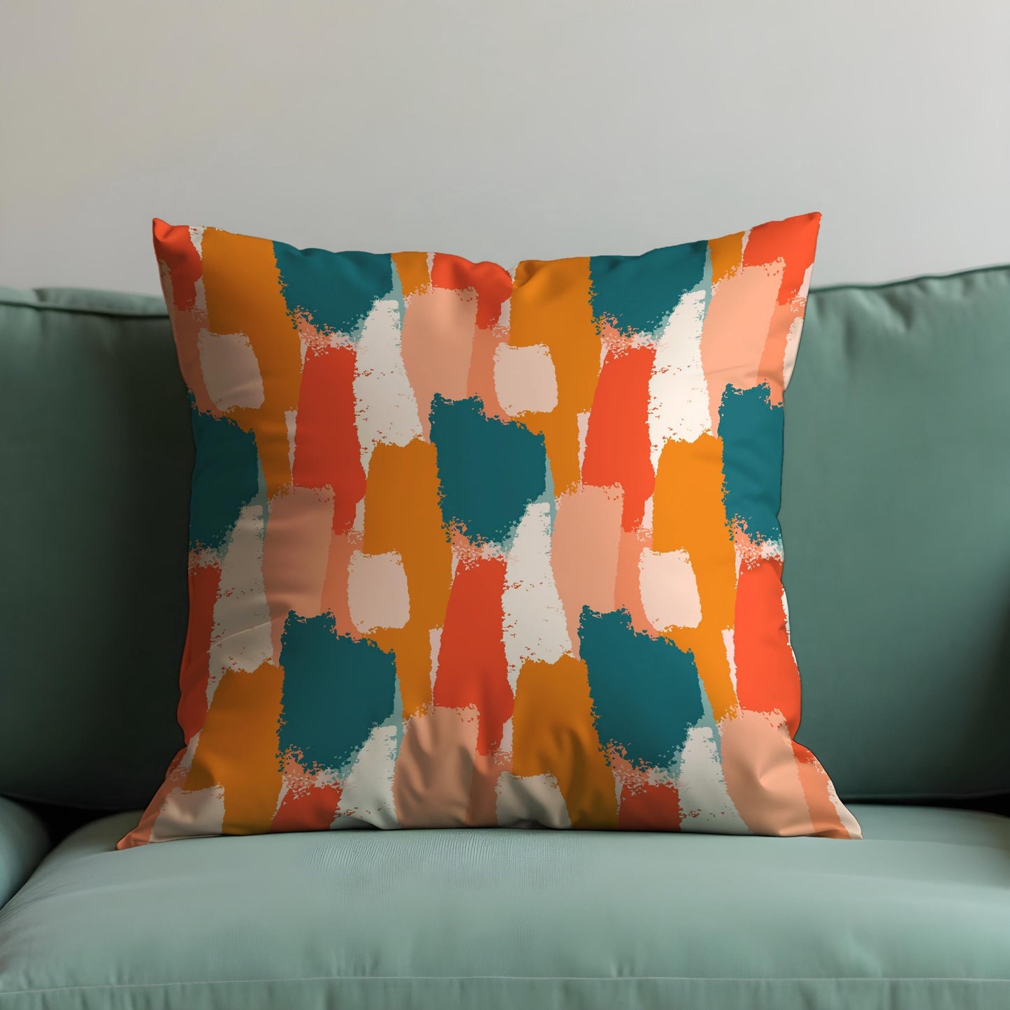 Abstract Brushstroke Cushion Cover, Bold Teal, Orange & Coral Pillow Case