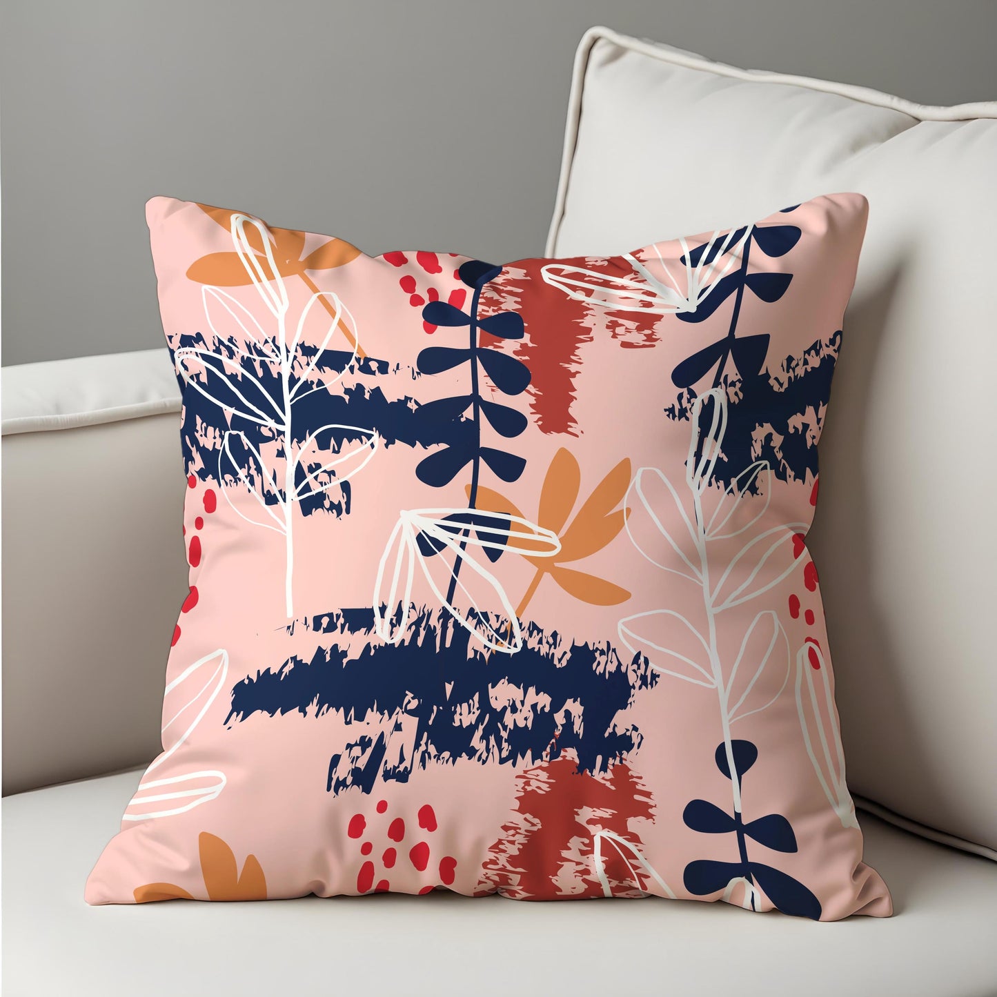 Modern Abstract Botanical Cushion Cover, Navy & Blush Throw Pillow Cover