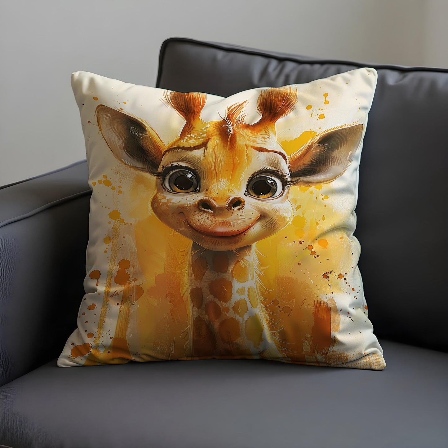 Cute Baby Giraffe Cushion Cover, Whimsical Animal Throw Pillow Cover