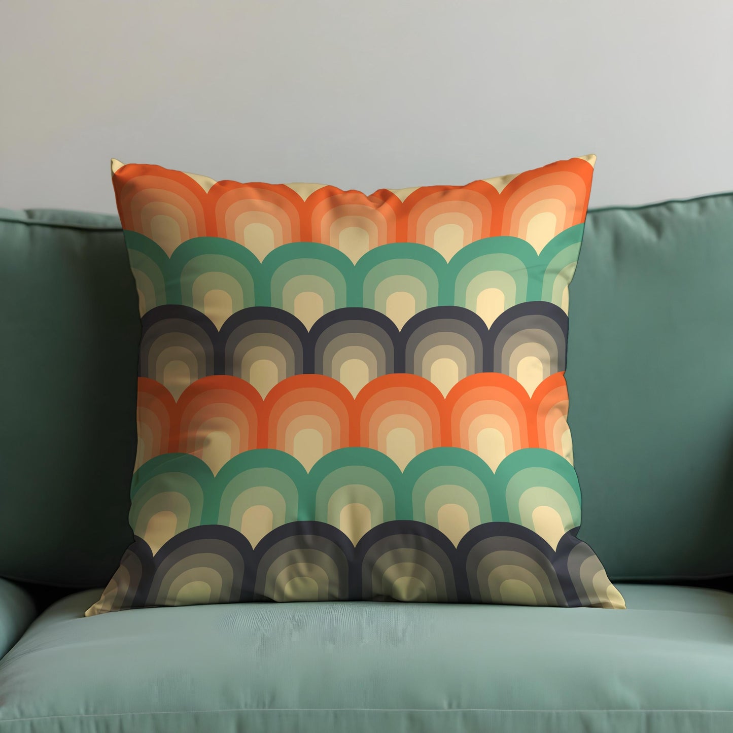 Retro Rainbow Arch Cushion Cover, 70s Mid Century Modern Pillow Cover