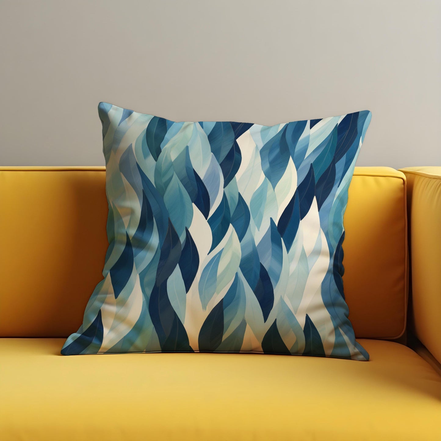 Blue Leaf Cushion Cover, Watercolor Foliage Pattern Pillow Case