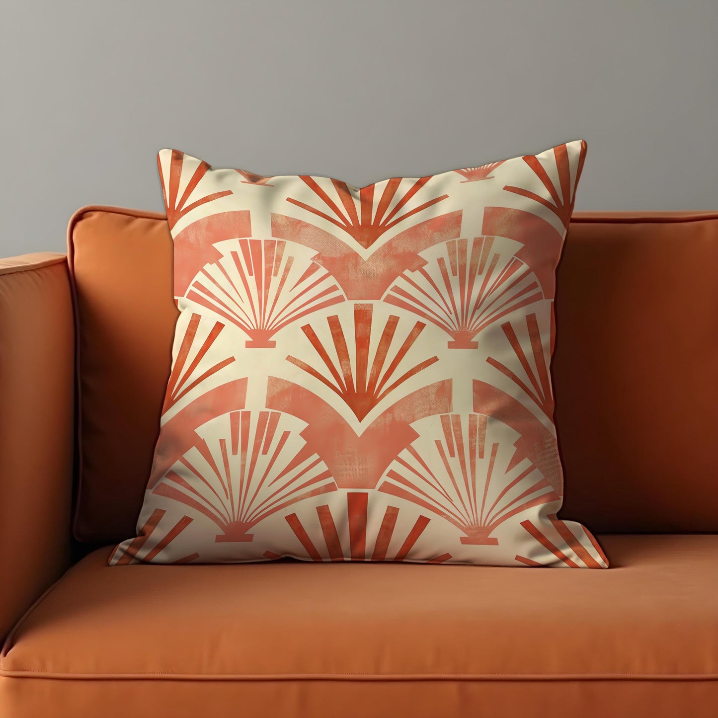 Art Deco Fan Cushion Cover, Terracotta & Cream Traditional Pillow Case