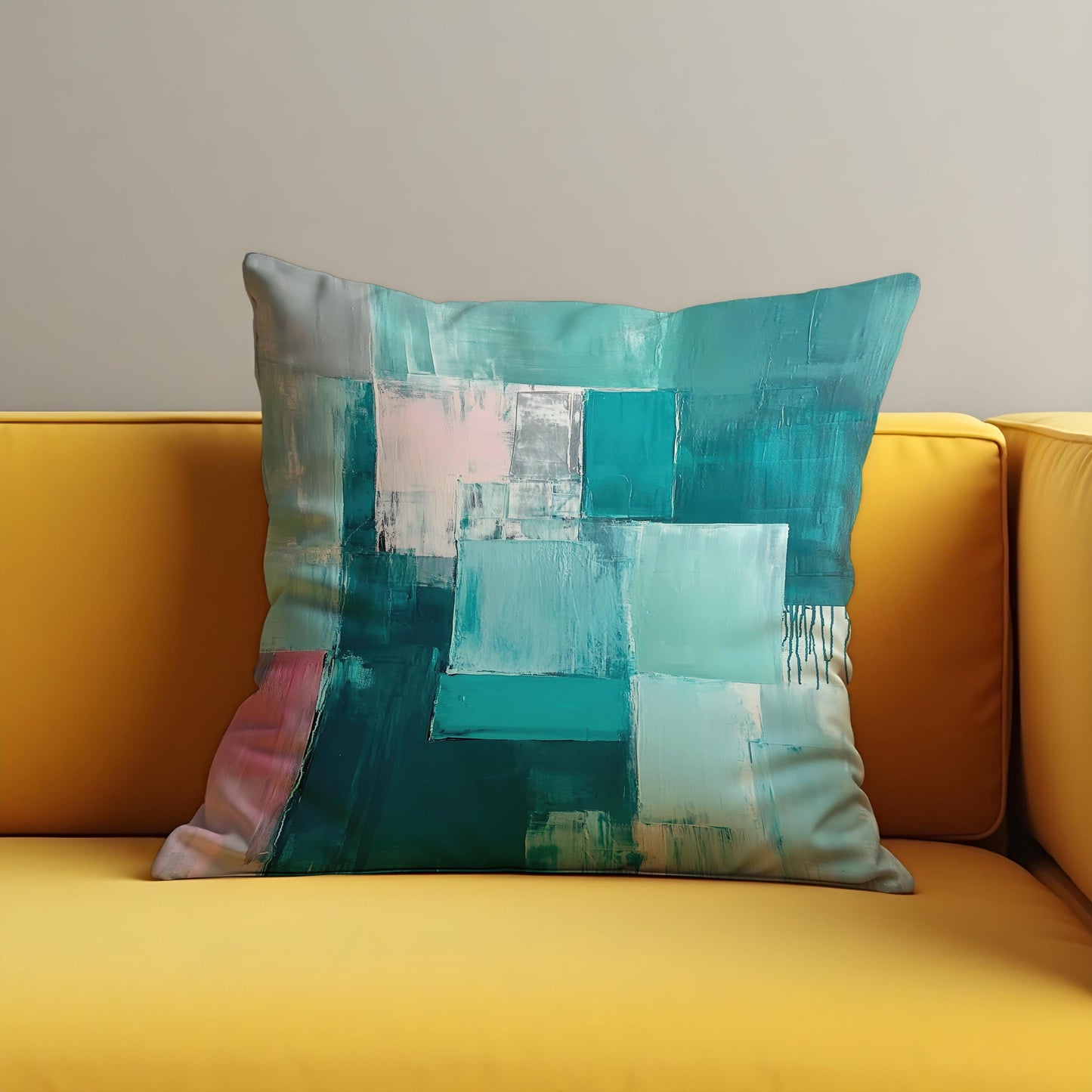 Teal Abstract Blocks Cushion Cover, Modern Textured Throw Pillow Cover