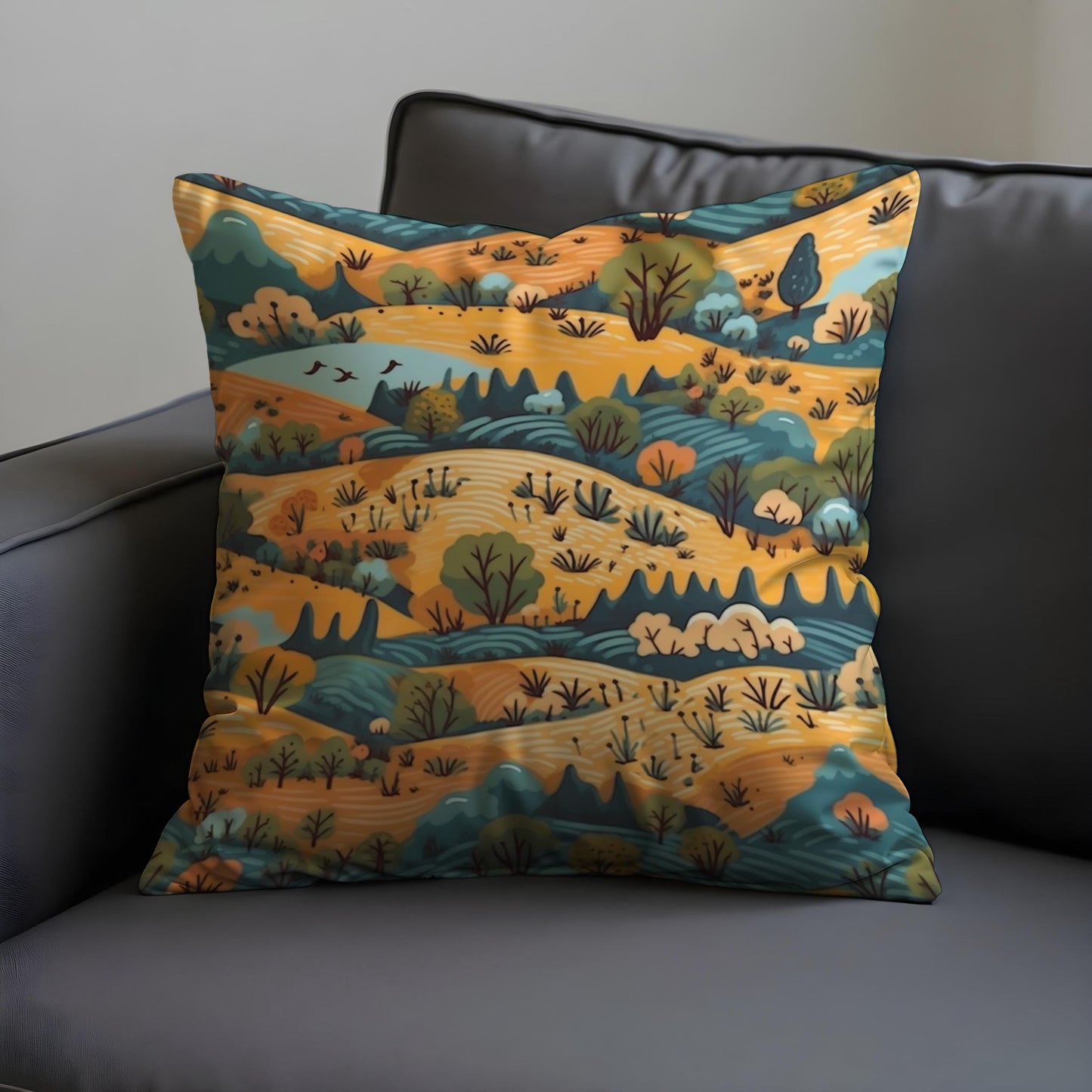 Whimsical Countryside Cushion Cover, Autumn Landscape Pillow Case