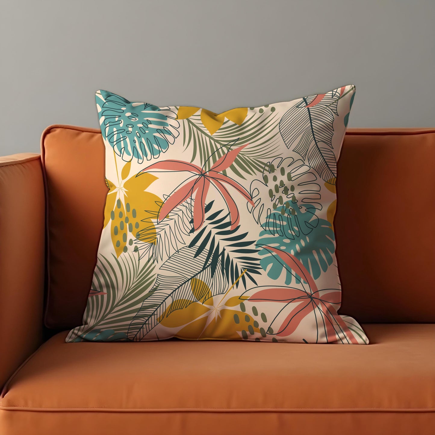 Tropical Jungle Cushion Cover, Monstera Leaf Throw Pillow Cover