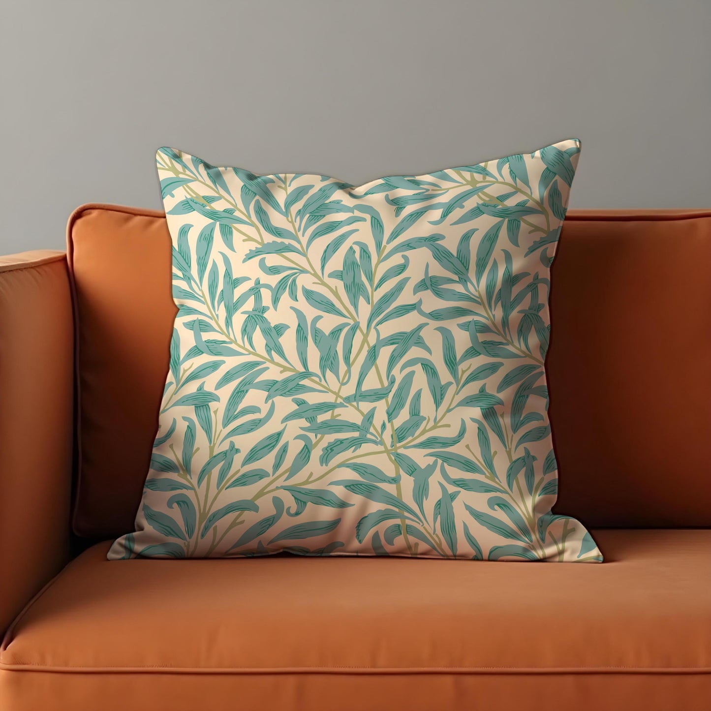 Turquoise Willow Leaf Cushion Cover, Botanical Throw Pillow Cover