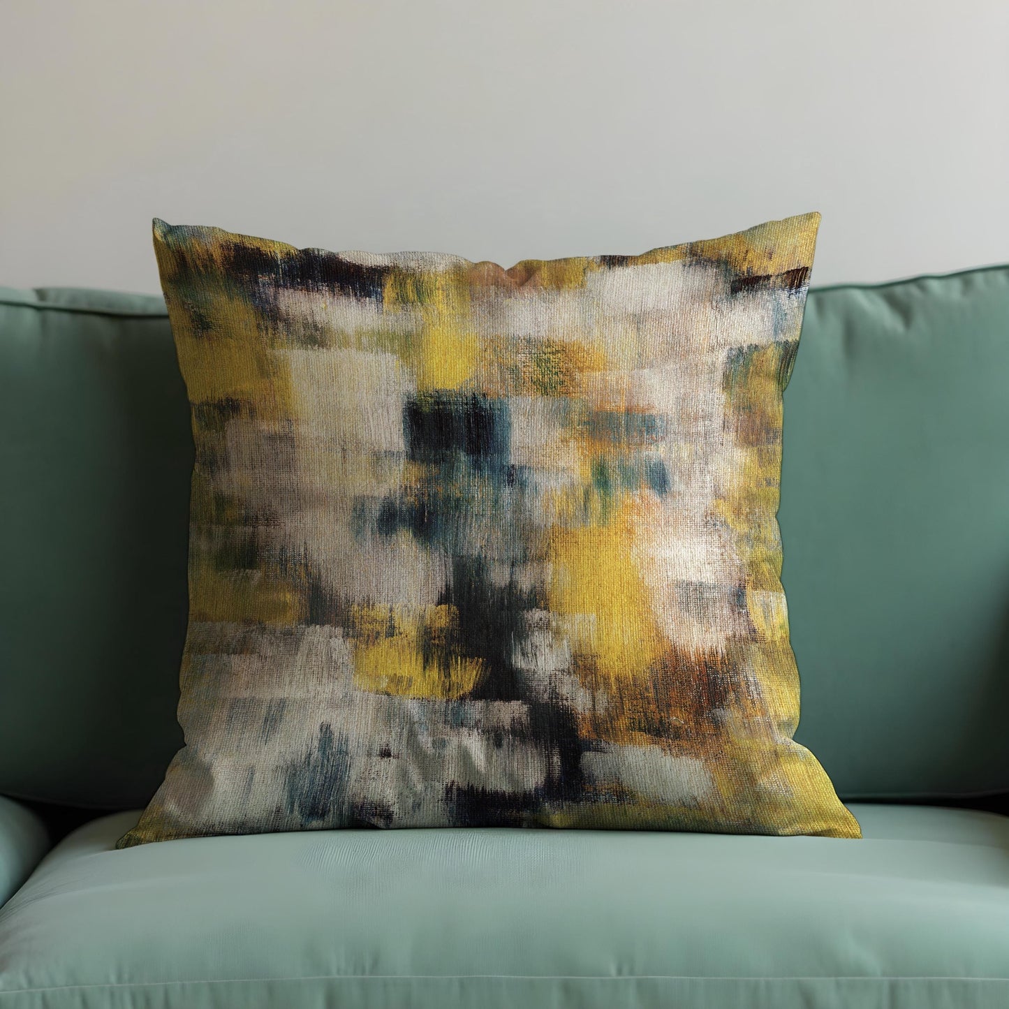 Textured Abstract Cushion Cover, Teal & Beige Brushstroke Pillow Case