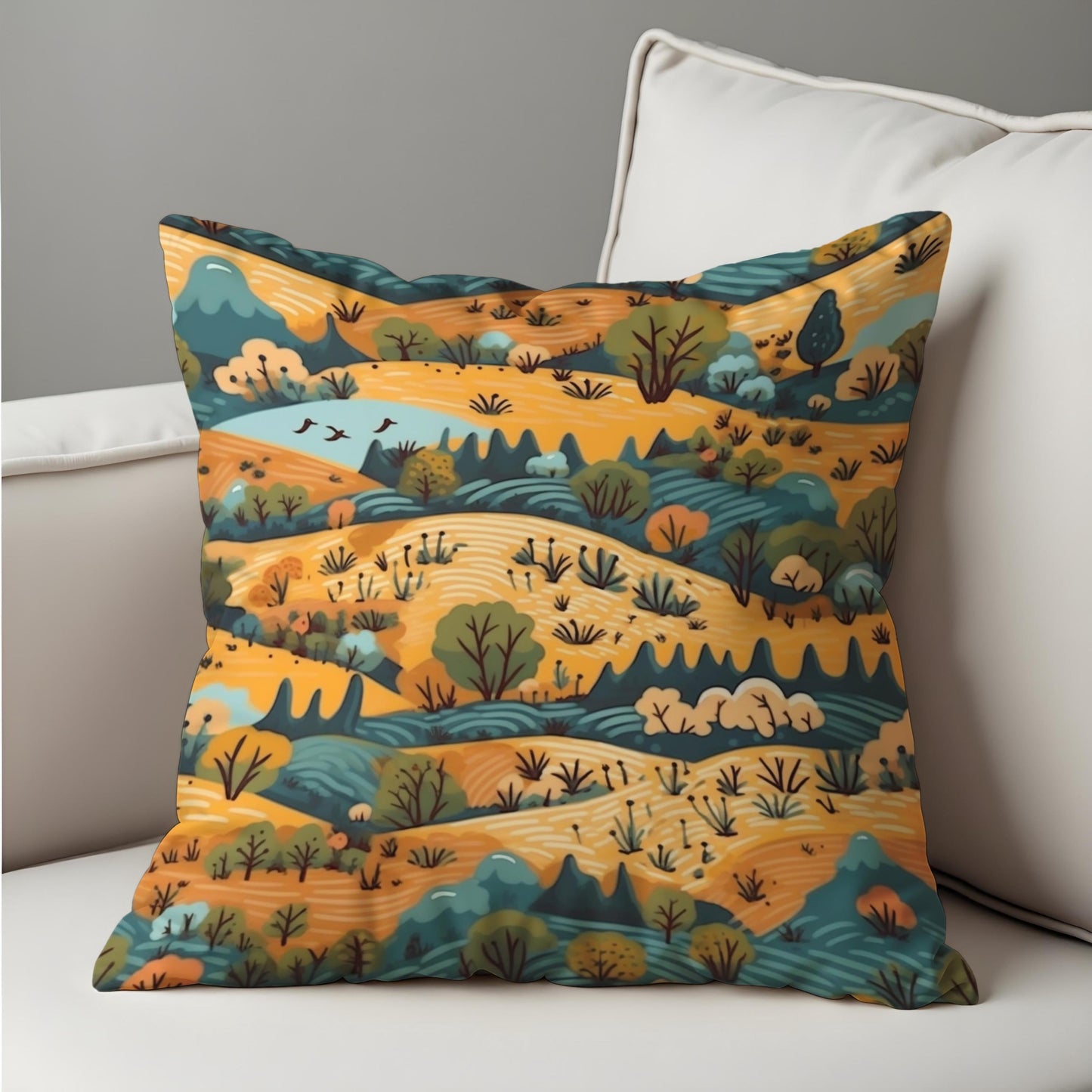 Whimsical Countryside Cushion Cover, Autumn Landscape Pillow Case