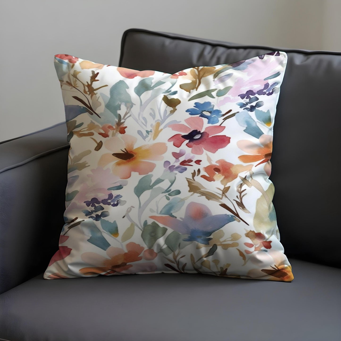 Romantic Floral Watercolor Cushion Cover, Blush Pink & Wildflower Pillow Case