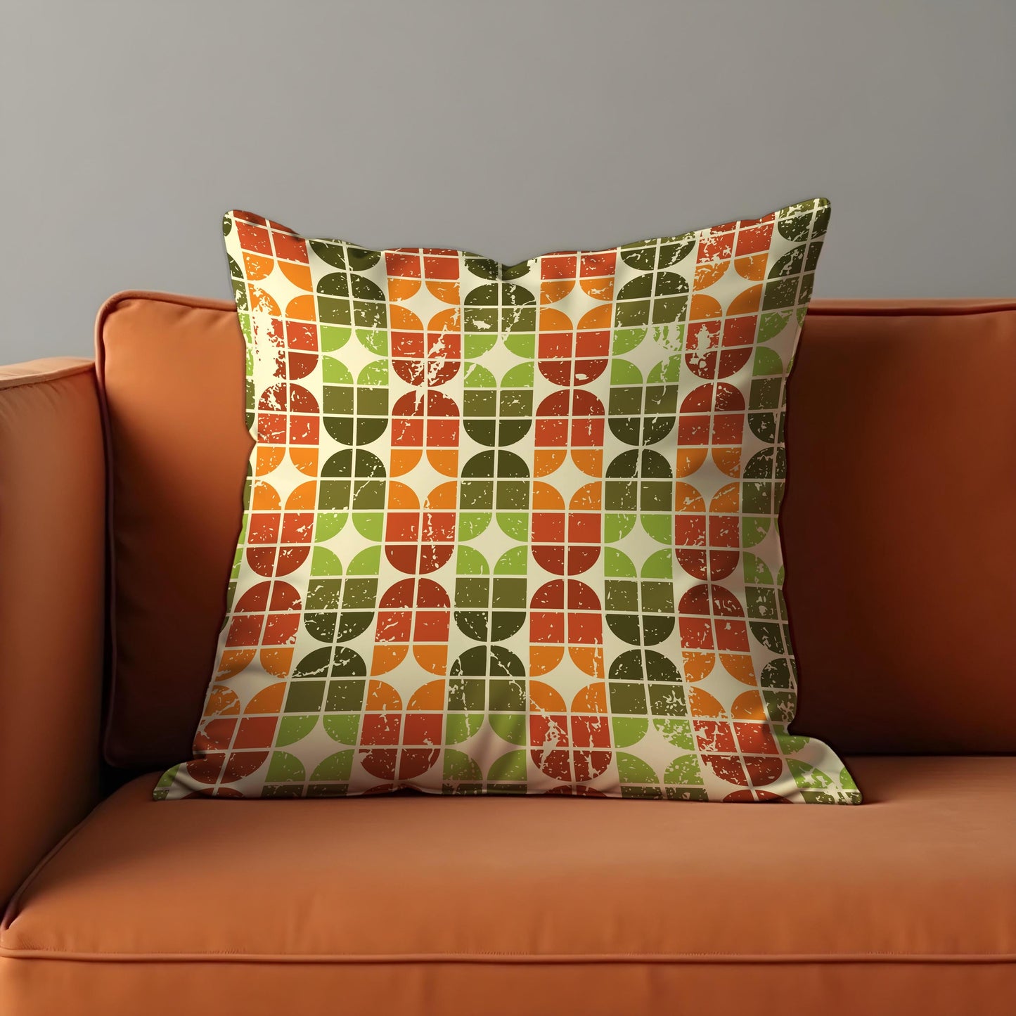 Farmhouse Geometric Cushion Cover, Retro 70s Throw Pillow Cover