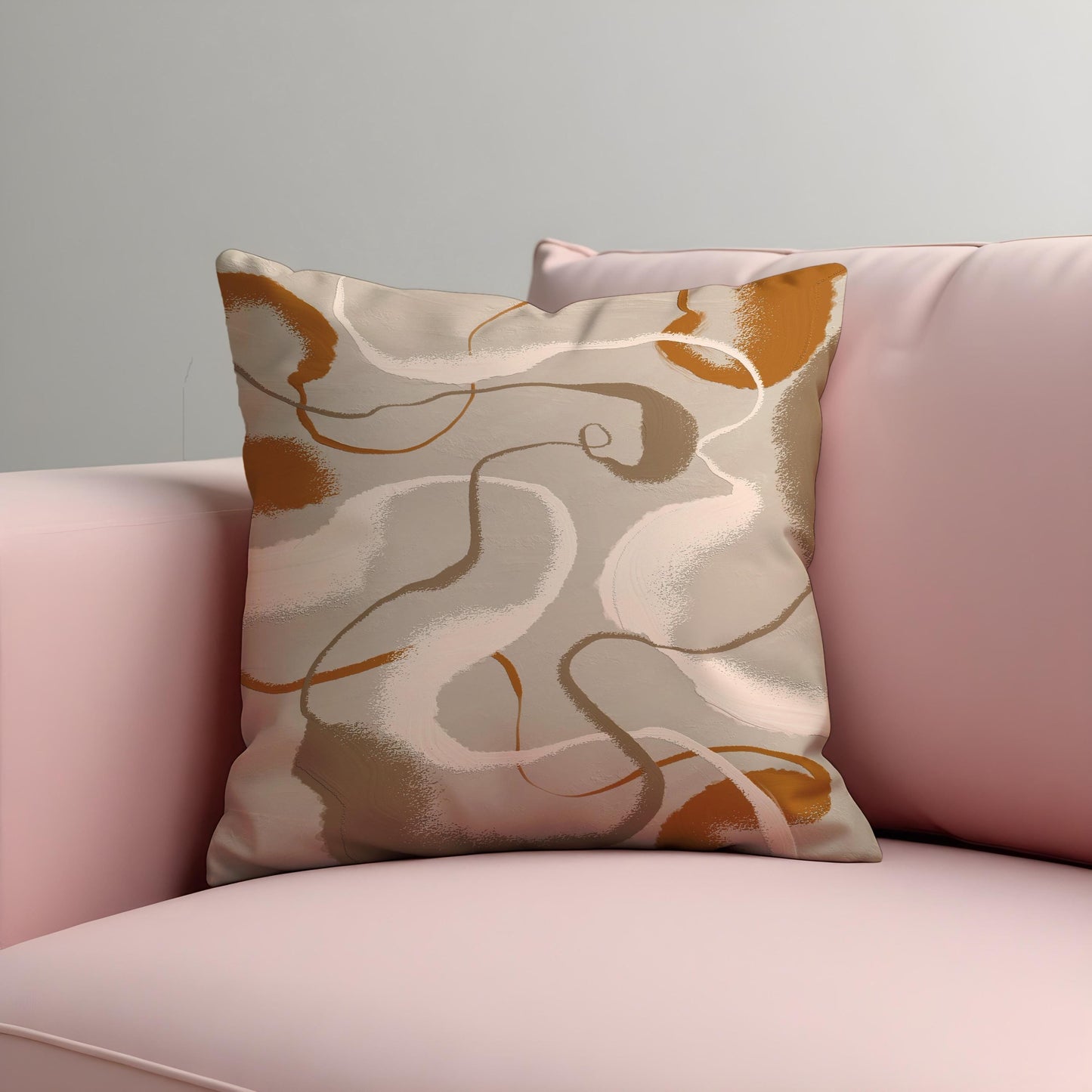Abstract Beige & Terracotta Pillow Cover, Swirl Pattern Cushion Case