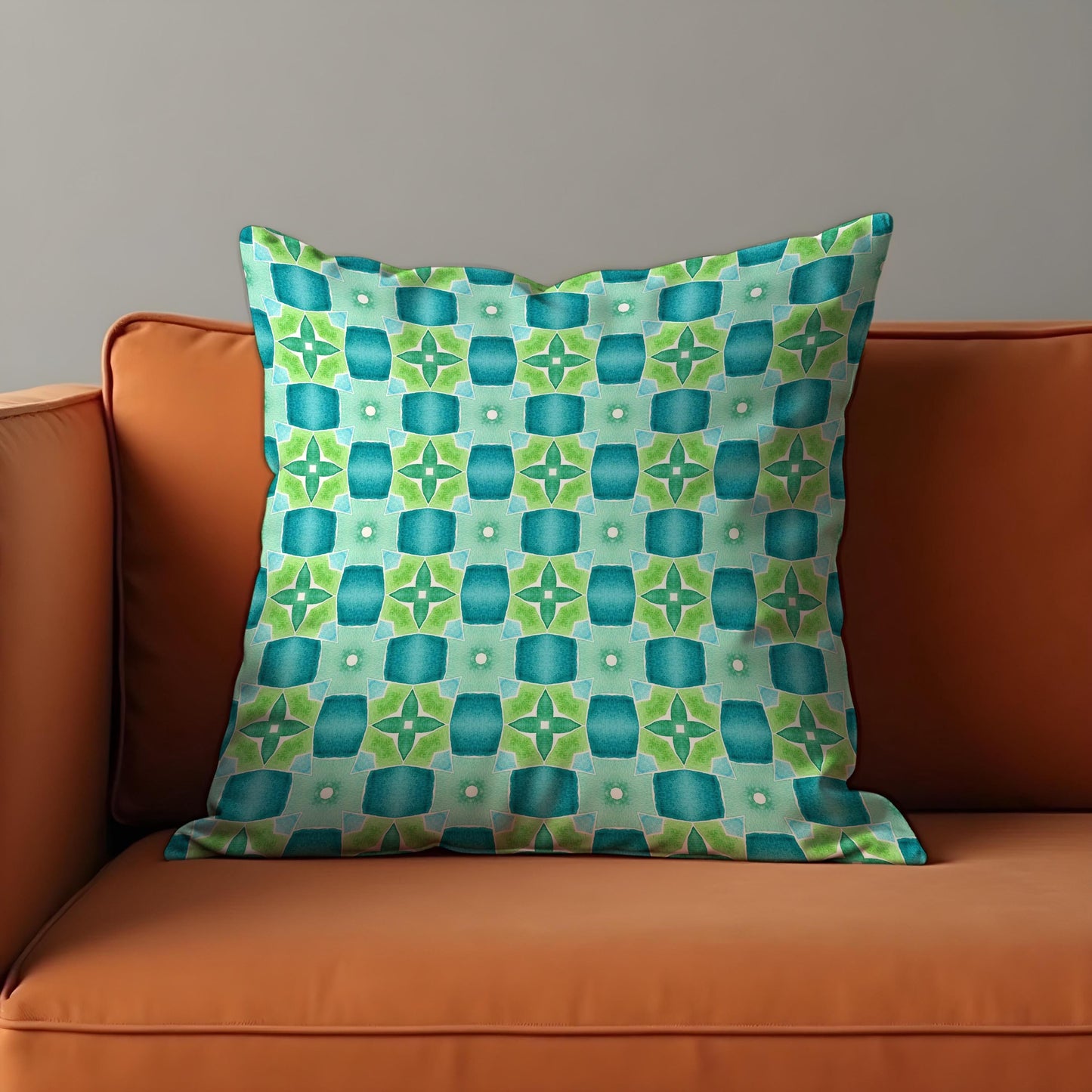 Retro Blue Green Cushion Cover, Mid Century Modern Tile Pillow Cover