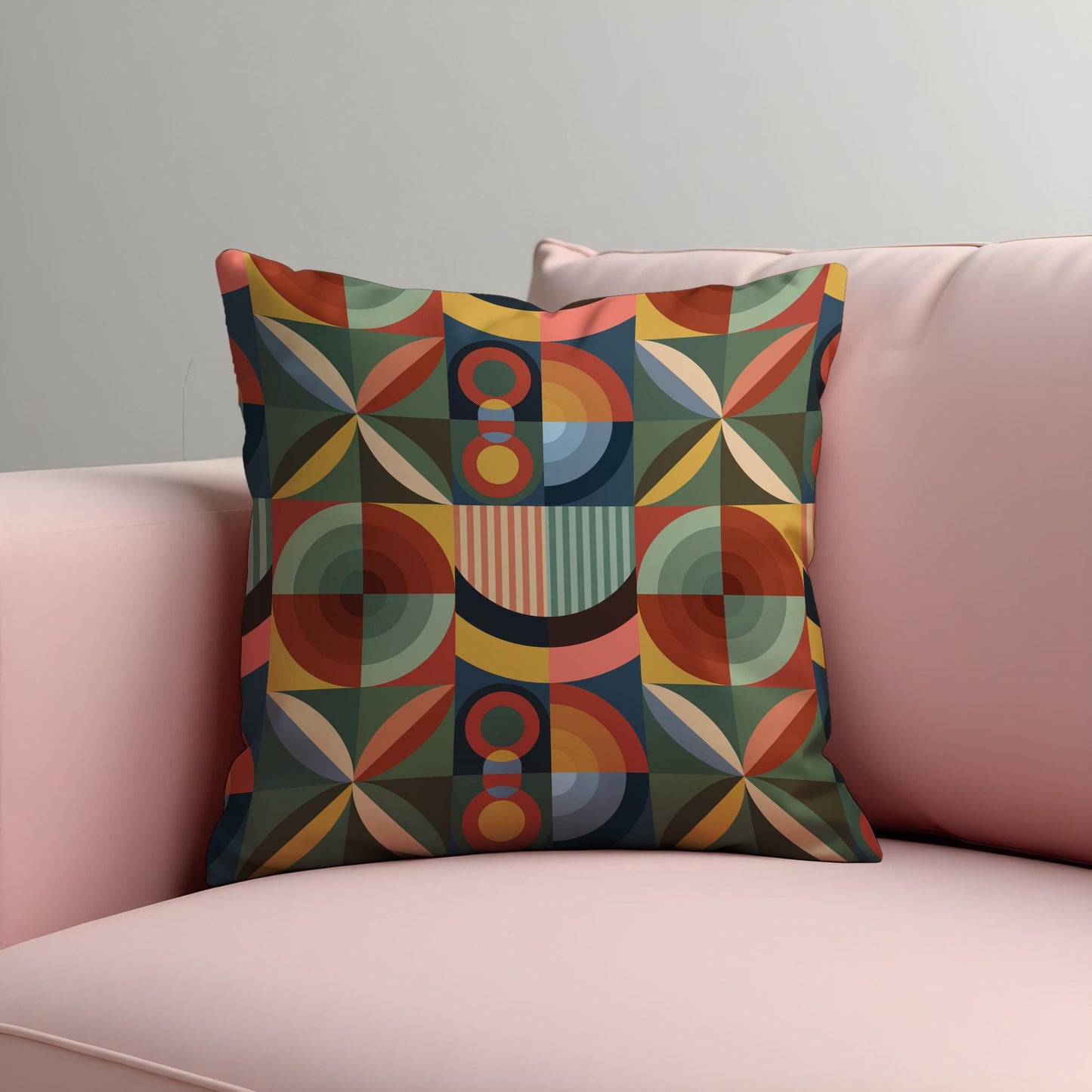 Retro Geometric Cushion Cover, Colorful Mid Century Modern Pillow Case