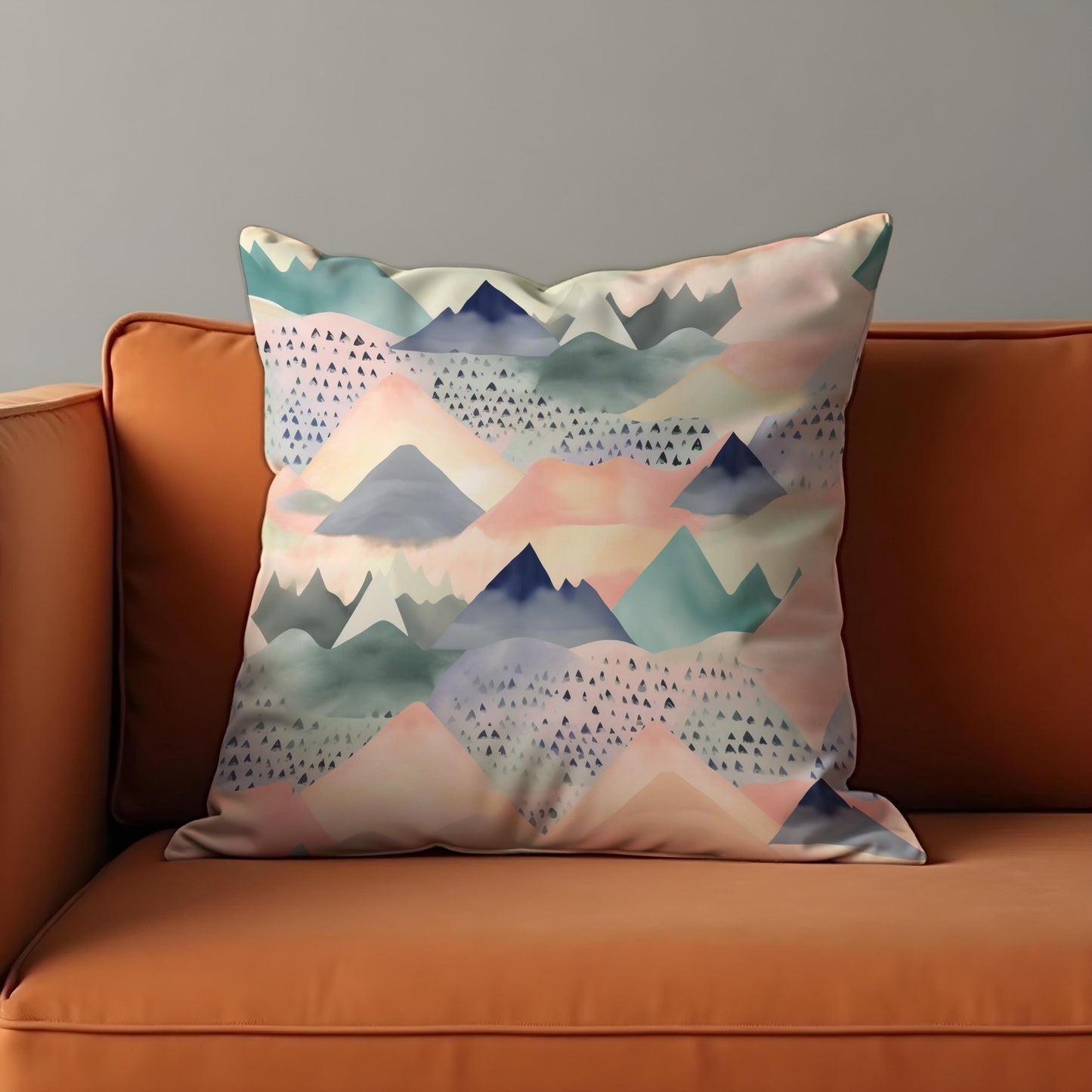 Pastel Mountain Pillow Cover, Soft Watercolor Landscape Cushion Case