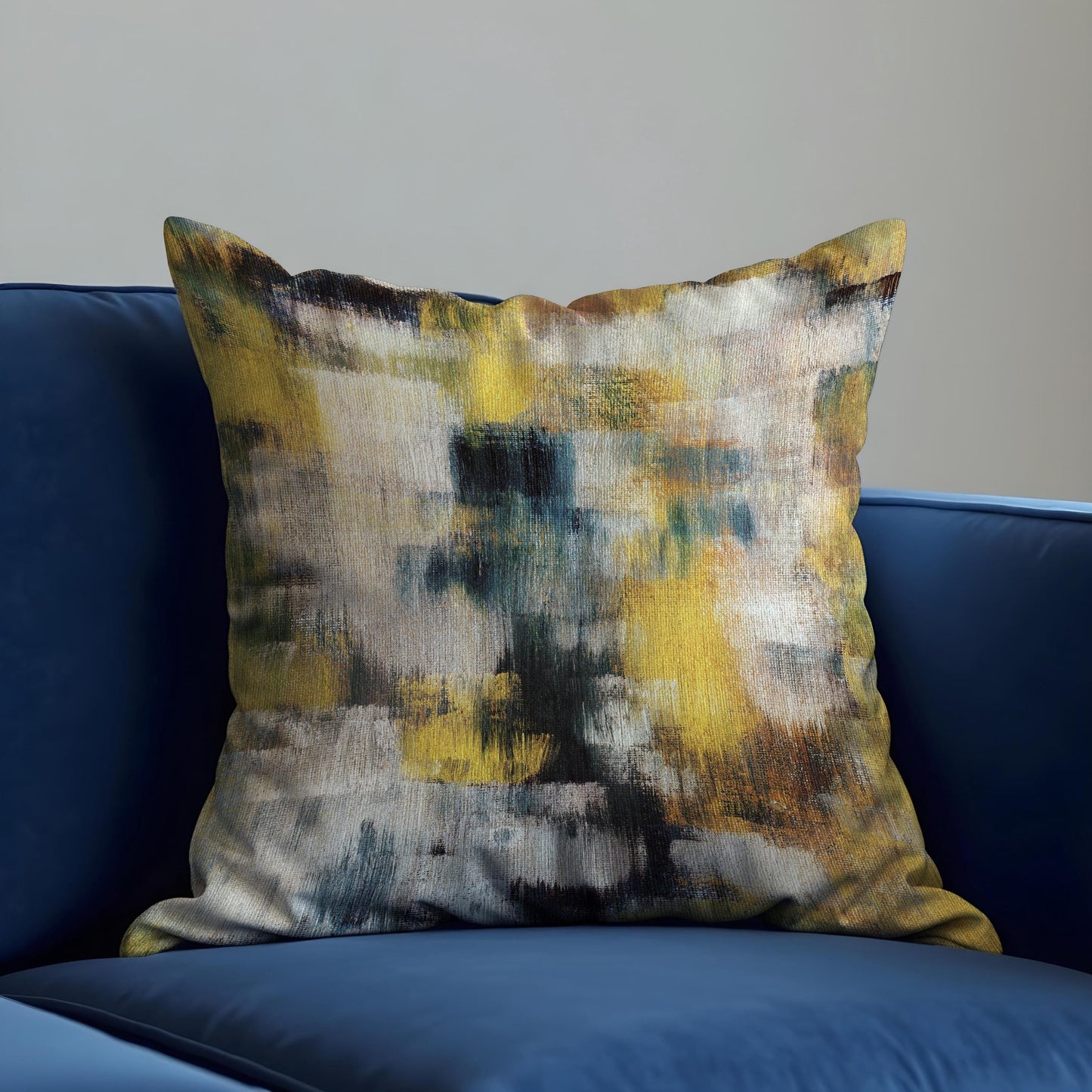 Textured Abstract Cushion Cover, Teal & Beige Brushstroke Pillow Case