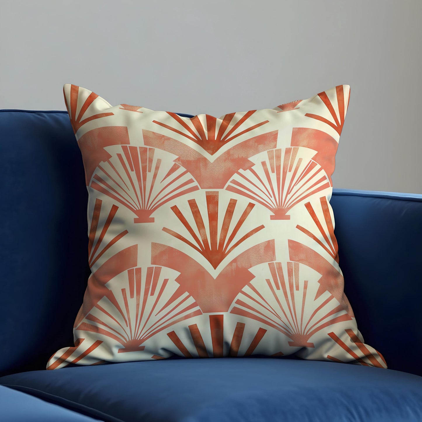 Art Deco Fan Cushion Cover, Terracotta & Cream Traditional Pillow Case