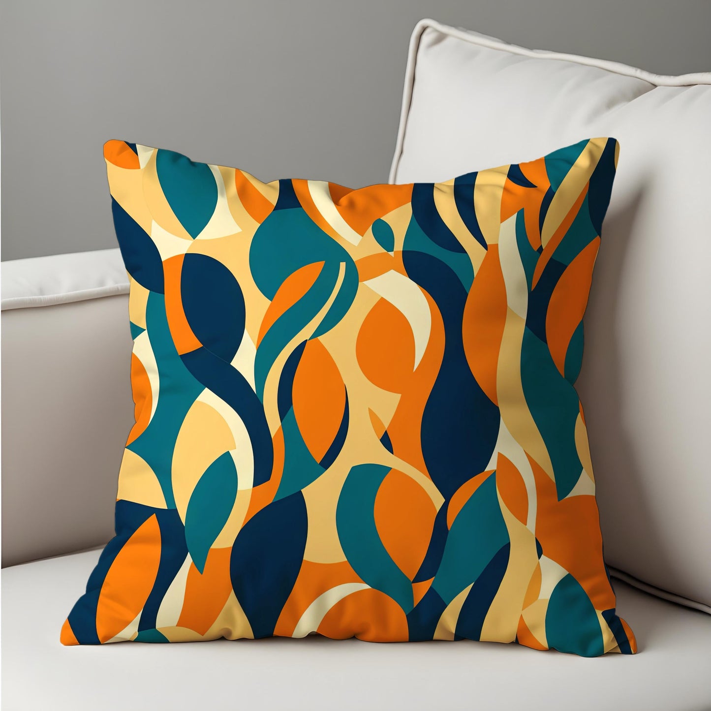 Retro Abstract Cushion Cover, Colorful Leafy Swirl Pattern Pillow Case